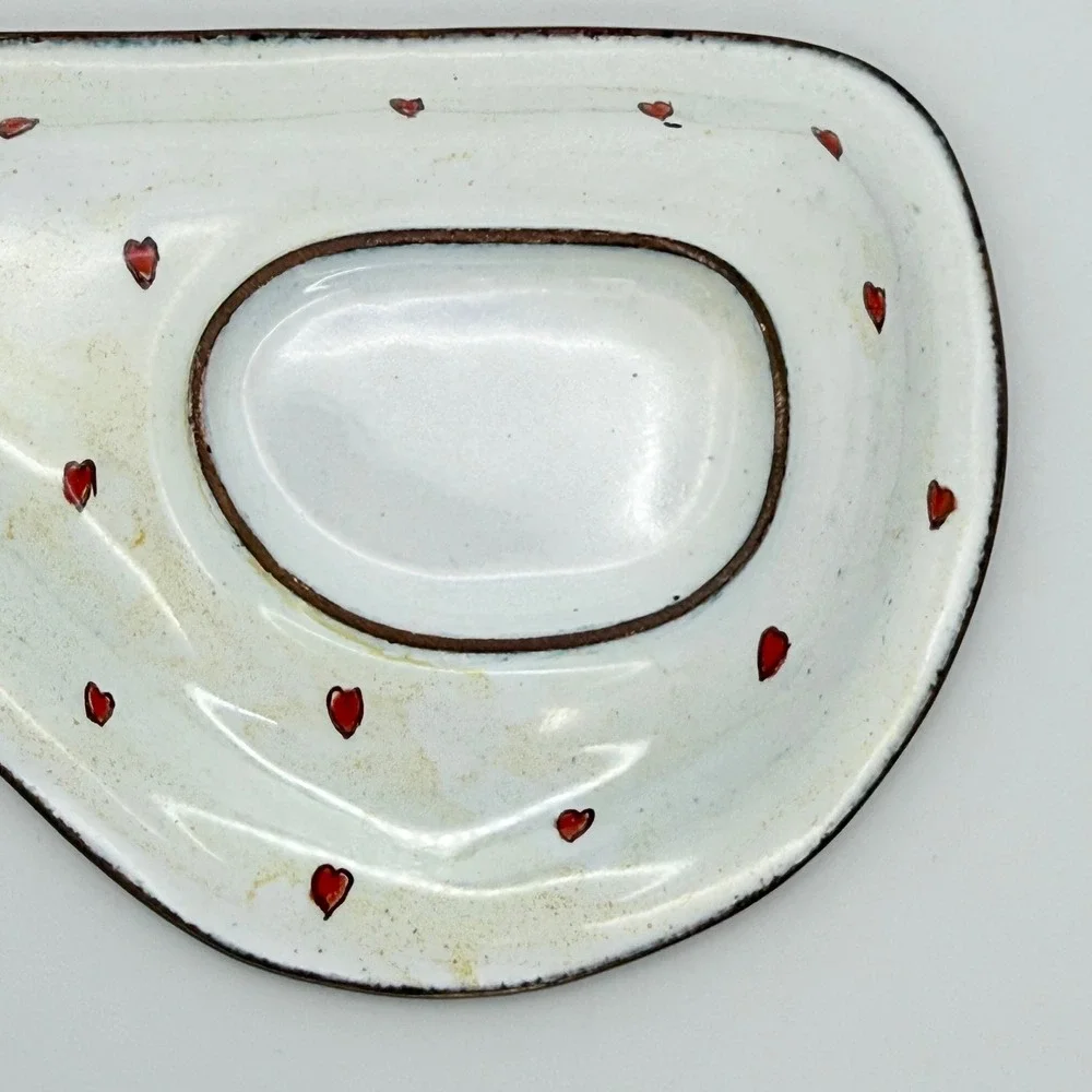 Empress Arts 2002 Handpainted Enamel Trinket Eyeglass Tray Yellow Floral‎ Hearts